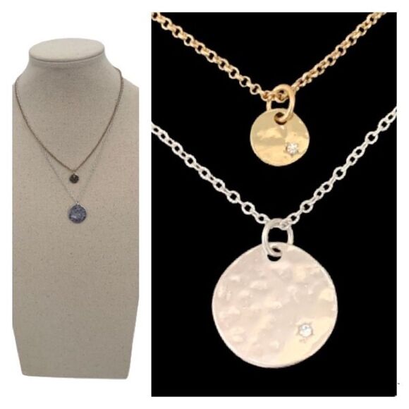 Layered Celestial Pendant Necklace – Gold & Silver Tone Sun & Moon Charms - Picture 1 of 7